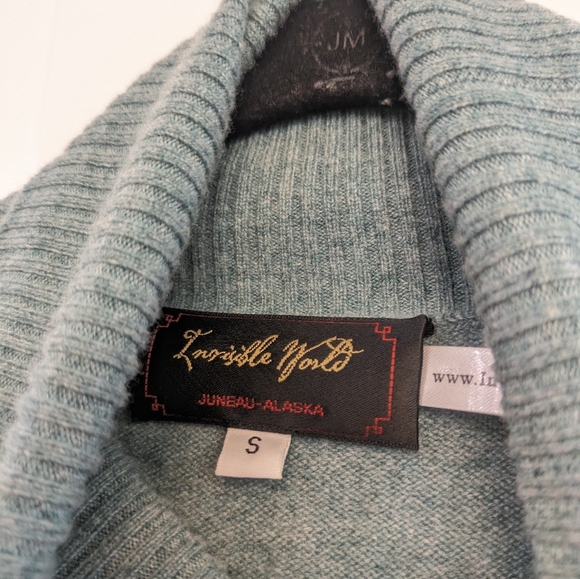 Invisible World Verdigris Blue Green Cashmere Turtleneck Sweater. Small - Picture 3 of 5